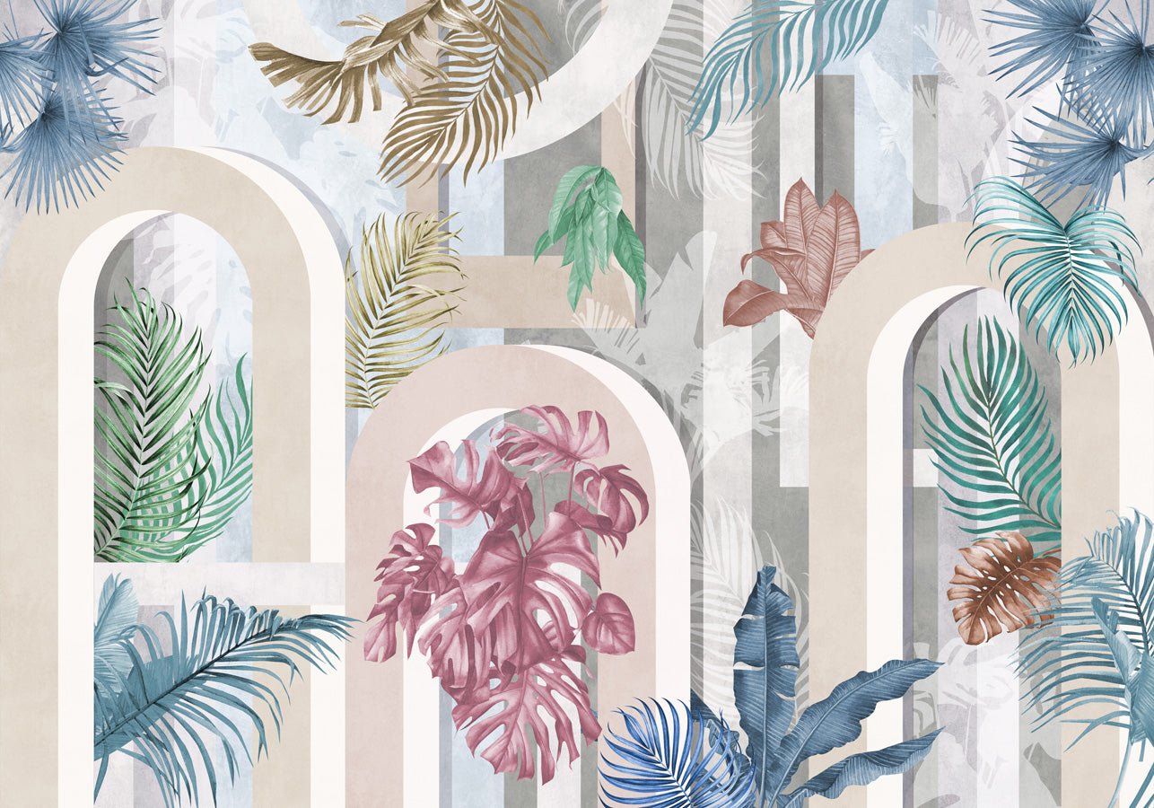 Papier peint tendance arche colorée, mural concept, tendance