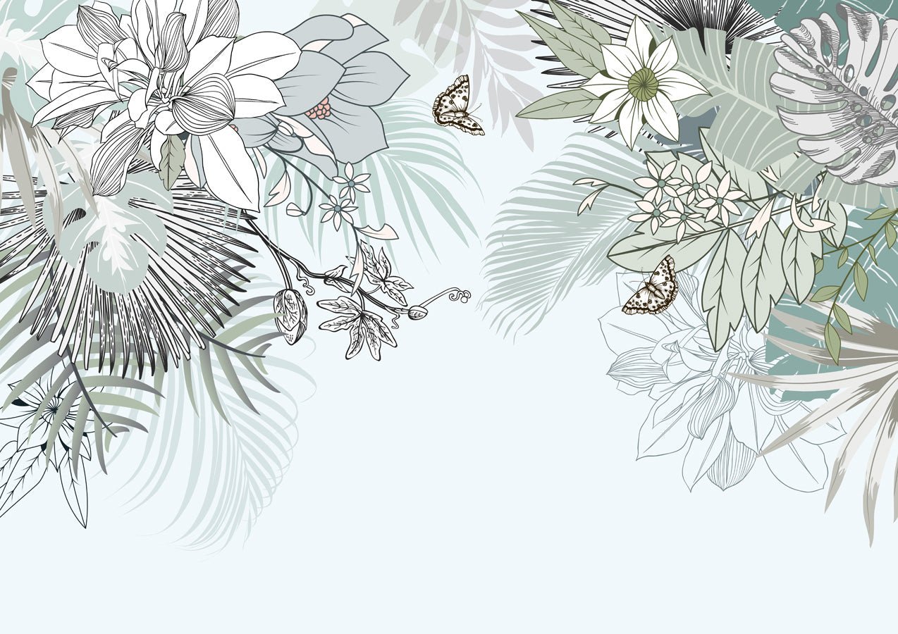 Papier peint tendance nature plante vert d'eau, mural concept, tendance