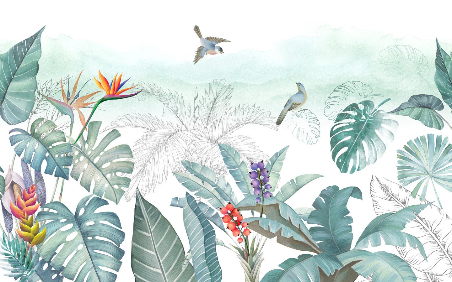 Papier peint Végétal & Bird Prestige, mural concept, tendance