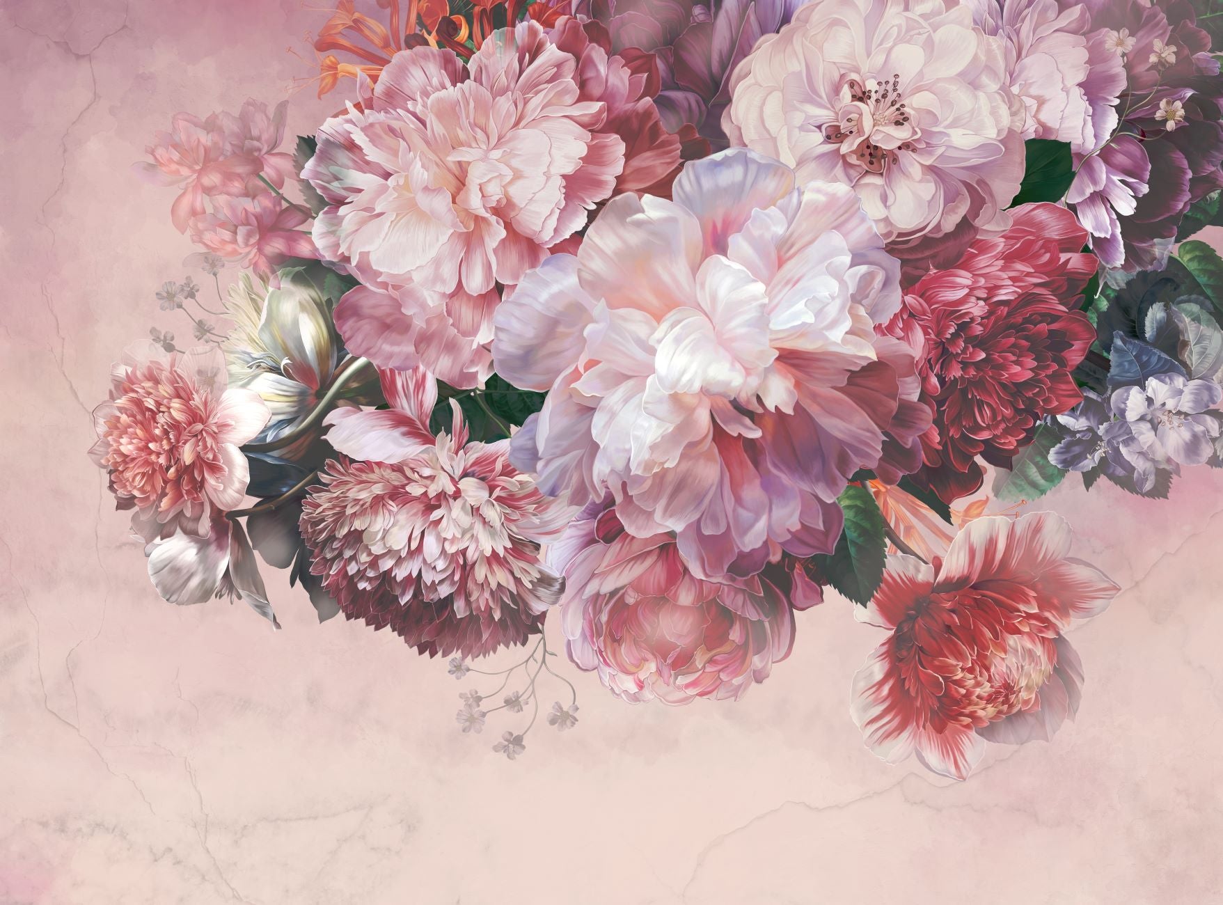 Papier peint panoramique pivoines rosé, mural concept, tendance