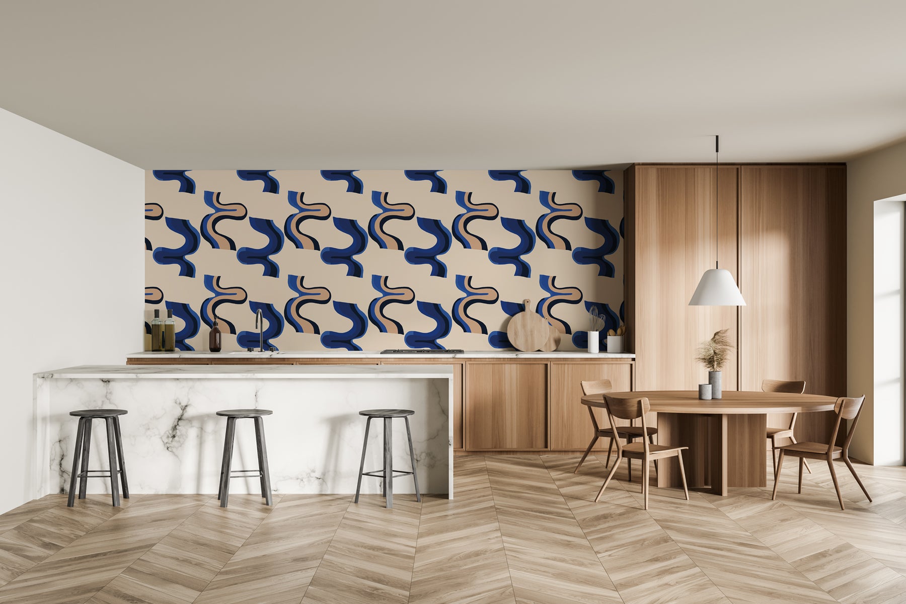 Papier peint rétro style bleu, XXL, tendance