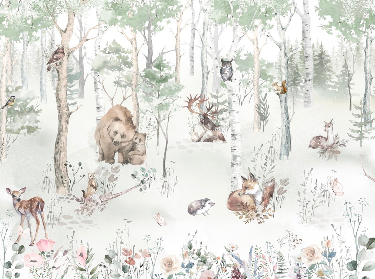 Papier peint panoramique petits compagnons de la forêt - Muralconcept