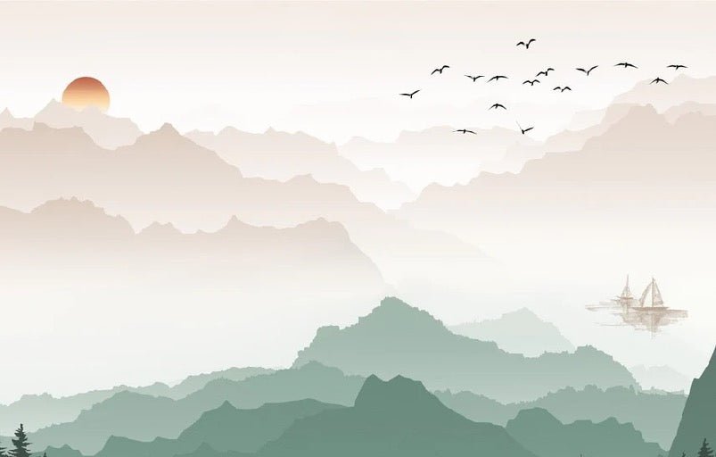 Mountain in mist wallpaper terracotta