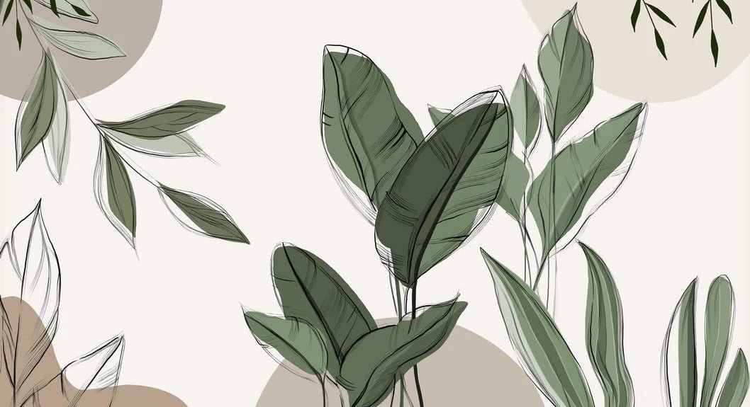 Graphic plant panorama wallpaper taupe