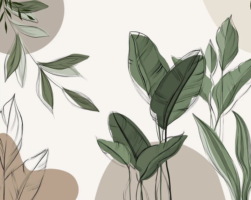 Graphic plant panorama wallpaper taupe