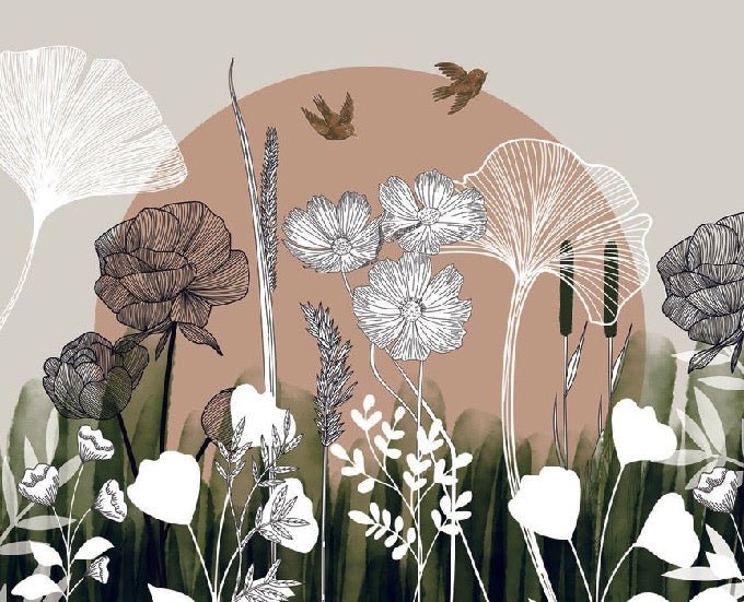 Panoramic floral wallpaper