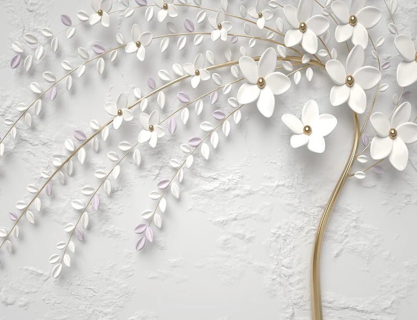 3D panoramic trompe l'oeil flowering tree wallpaper