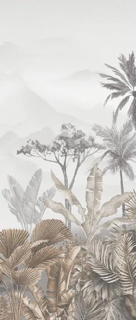 Tropical sepia bathroom wallpaper