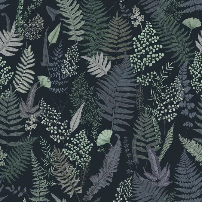Dense leaf wallpaper navy blue