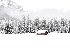 Panoramic mountain chalet wallpaper