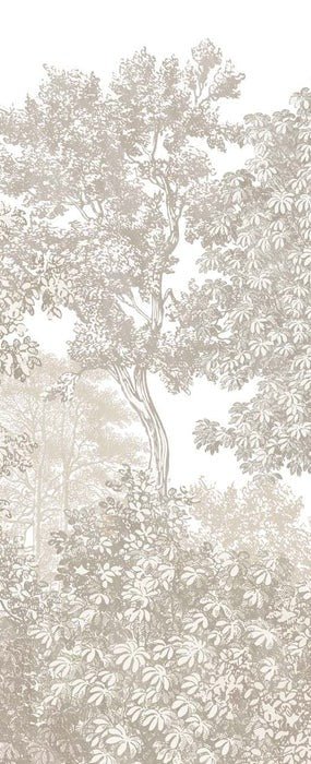 Beige engraved forest landscape wallpaper