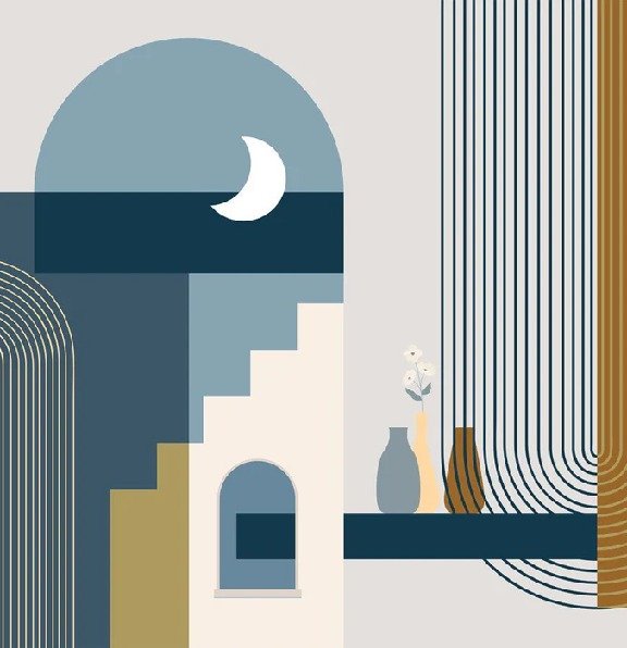 Blue graphic arch wallpaper