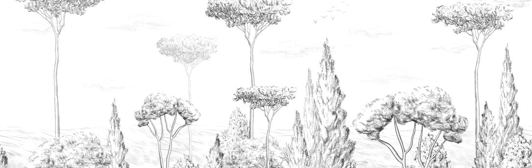 Panoramic antique forest wallpaper