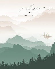 Mountain in mist wallpaper terracotta