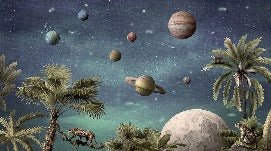 Planets and wild animals wallpaper