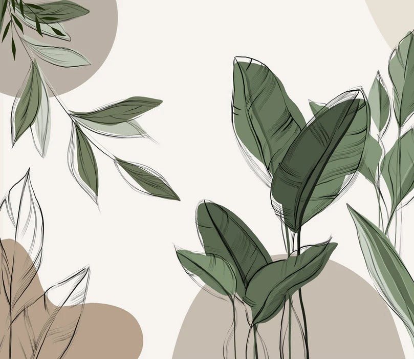 Graphic plant panorama wallpaper taupe