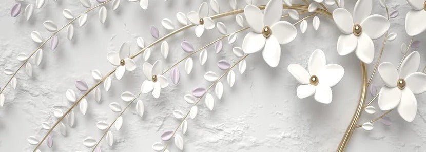 3D panoramic trompe l'oeil flowering tree wallpaper