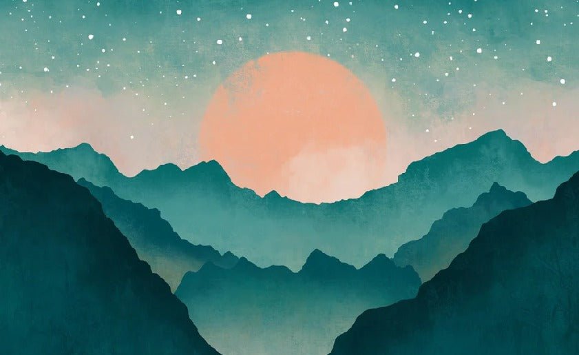 Custom wallpaper: misty turquoise mountains