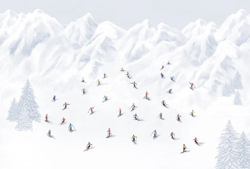 Colorful skiers mountain wallpaper
