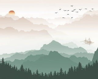 Mountain in mist wallpaper terracotta