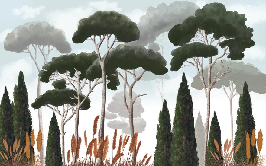 Custom wallpaper cypress pine and pampas grass