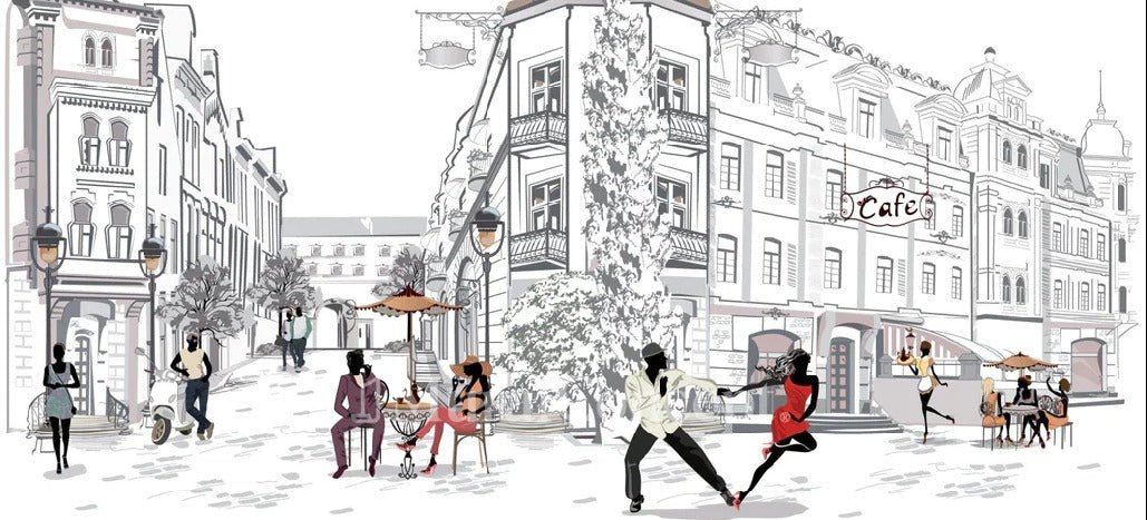 Panoramic wallpaper Parisian stroll