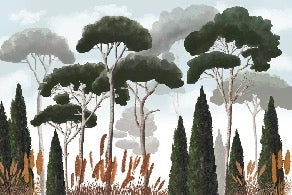 Custom wallpaper cypress pine and pampas grass