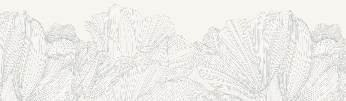 Panoramic wallpaper grey and white waltz of flowers