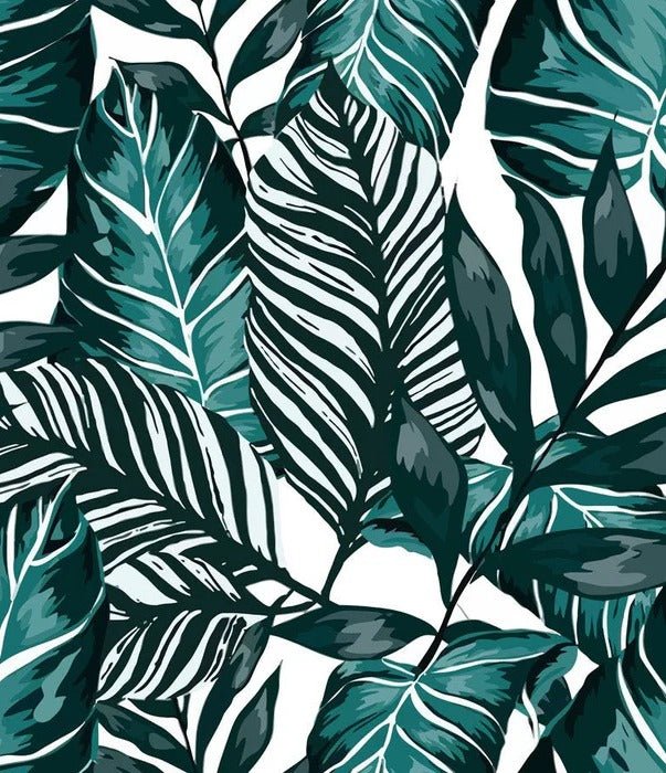 Peacock blue bistro leaf wallpaper