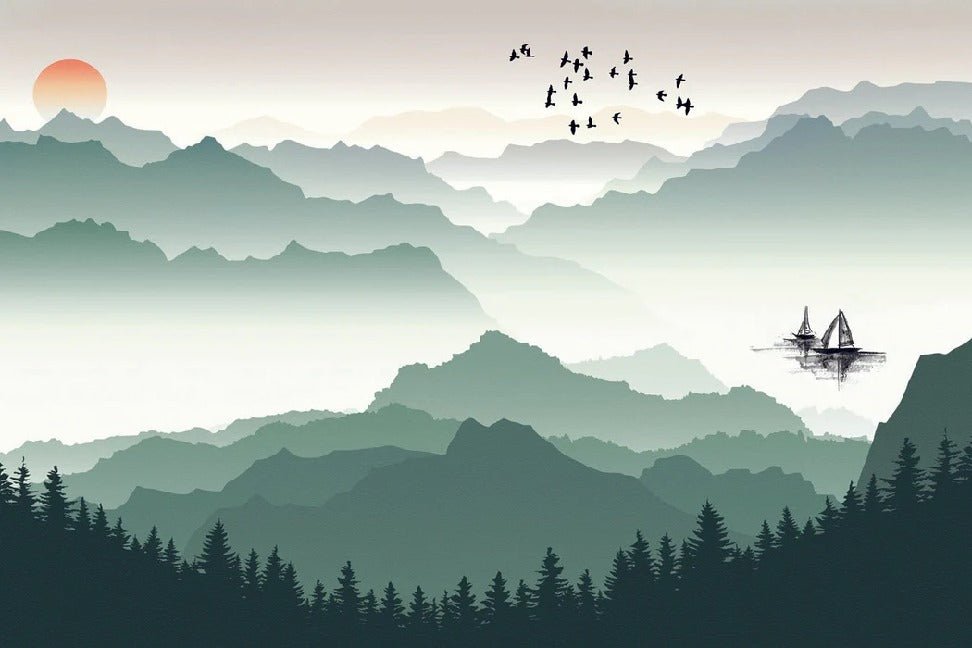 Mountain and sailing on the lake wallpaper