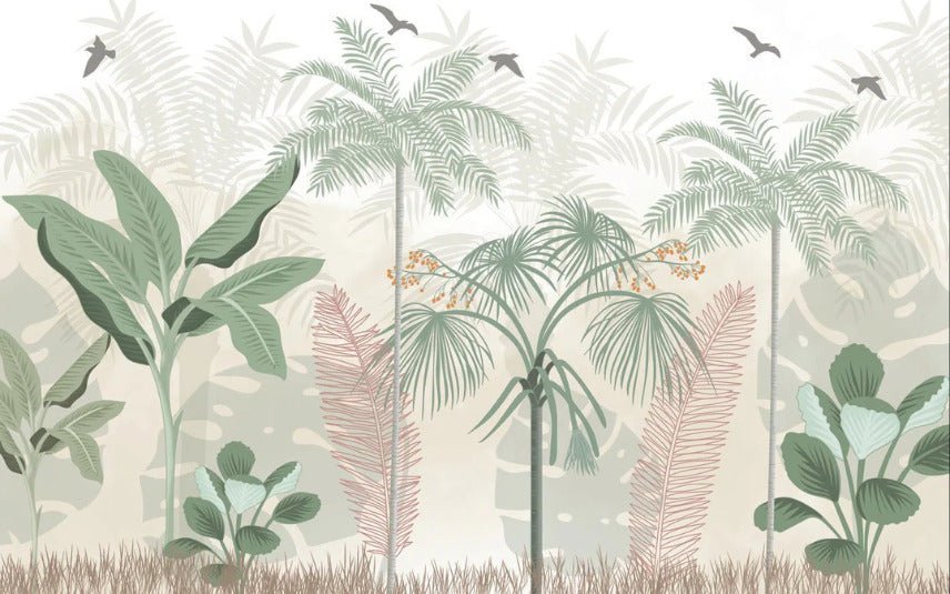 Panoramic pastel jungle wallpaper