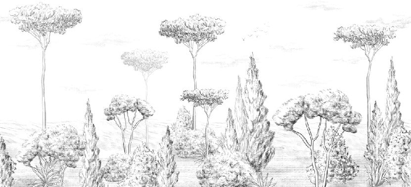 Panoramic antique forest wallpaper
