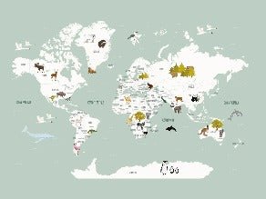 Wallpaper World Map in French for Children, Green