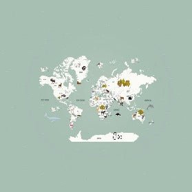 Children's French world map wallpaper green