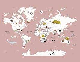 Papier peint Carte du monde en Francais enfant vieux rose, XXL, tendance