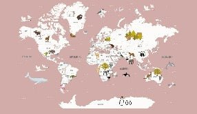 Children's French world map wallpaper old pink