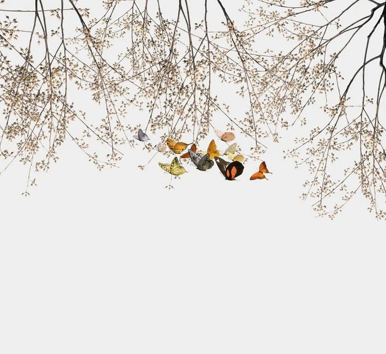 Branch & butterfly living room wallpaper