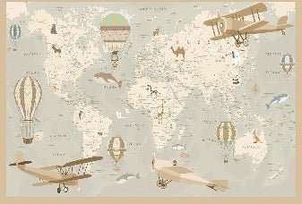 Papier peint enfant carte du monde aviateur, XXL, tendance