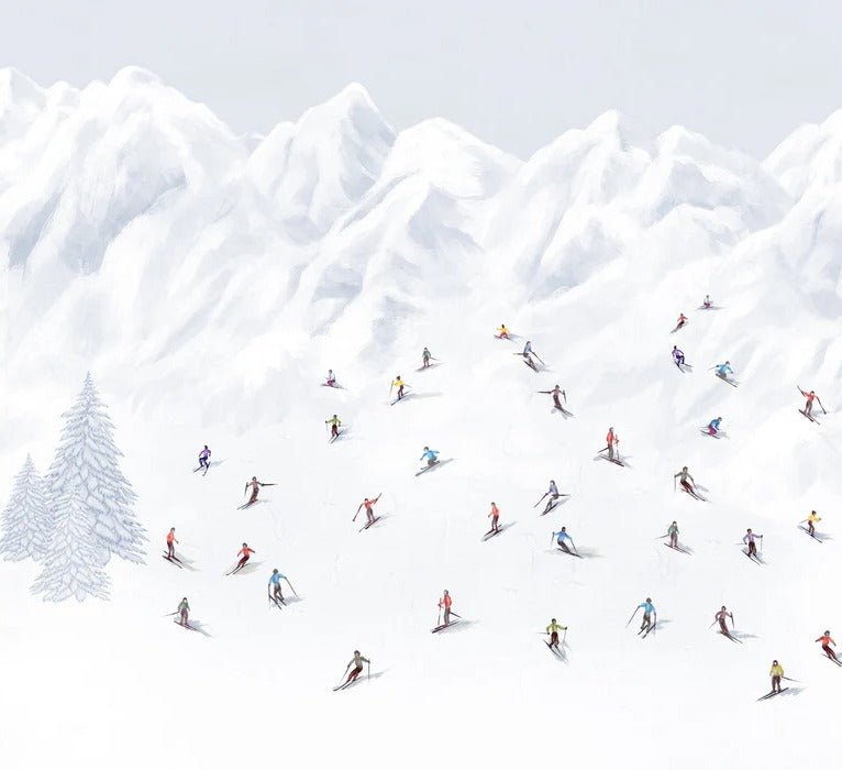 Colorful skiers mountain wallpaper