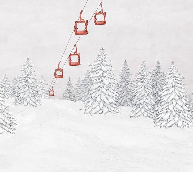 Papier peint montagne télécabine rouge, XXL, tendance