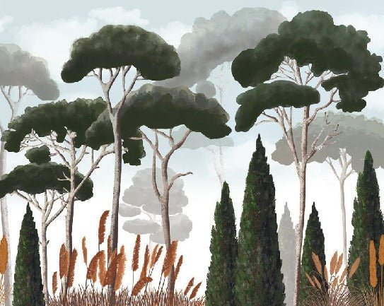 Custom wallpaper cypress pine and pampas grass