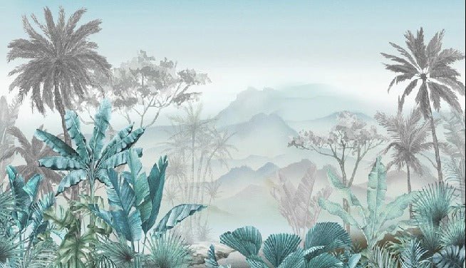 Trendy tropical blue wallpaper