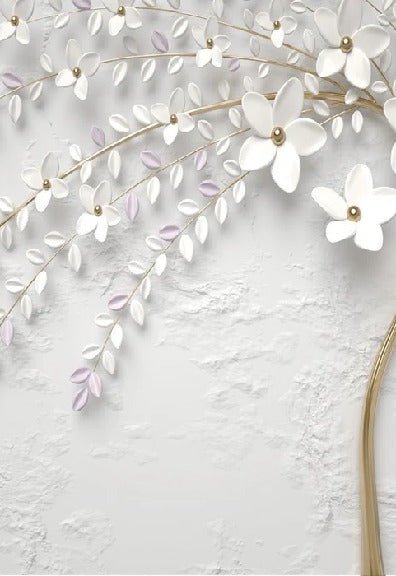 3D panoramic trompe l'oeil flowering tree wallpaper