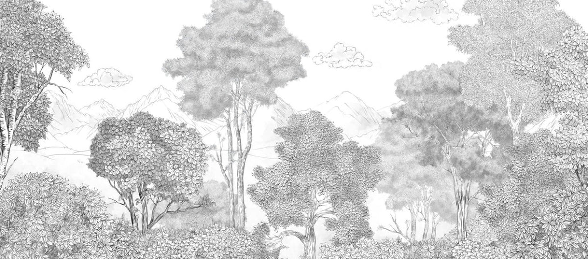 Forêts et Monts Crayonnés panoramic wallpaper