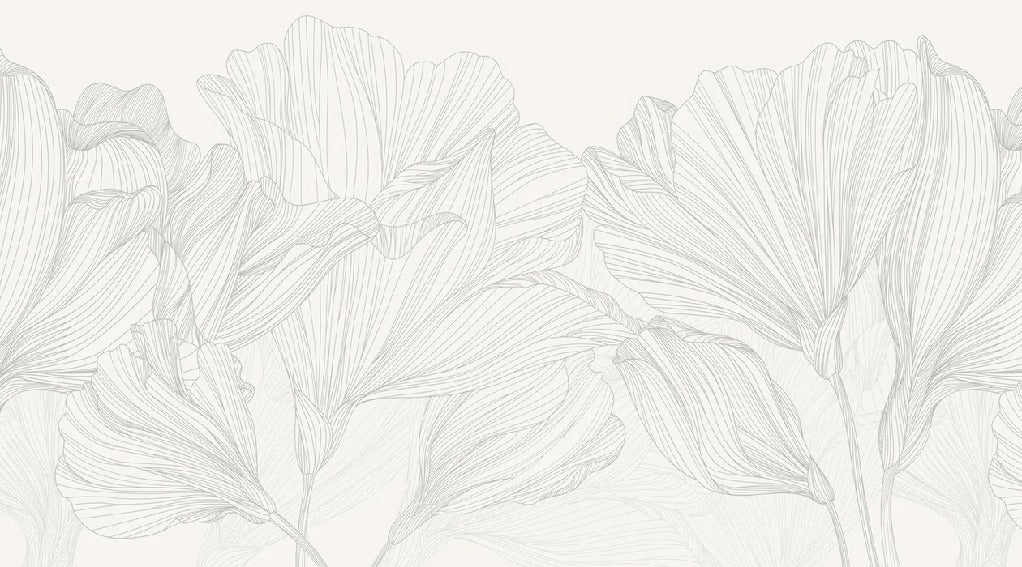 Panoramic wallpaper grey and white waltz of flowers