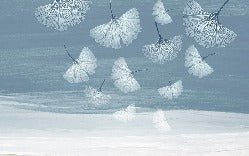 Japandi blue gingko panoramic wallpaper