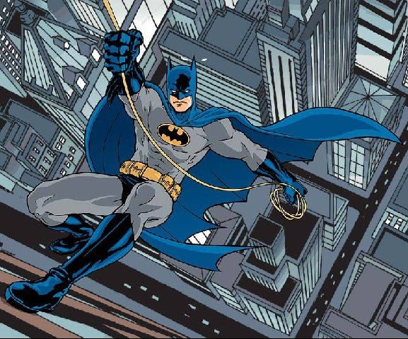 Panoramic wallpaper hero batman comic climbing tower city