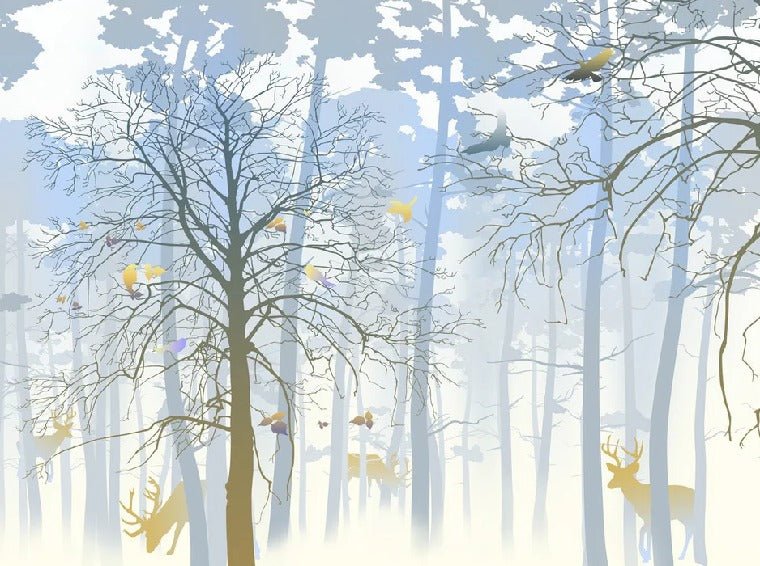 Papier peint nature forêt bleu & fraîcheur de l'aube, XXL, tendance