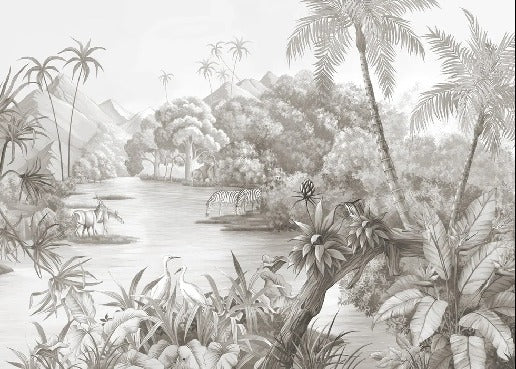 Picturesque jungle panoramic wallpaper