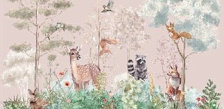 Children's bedroom wallpaper magic nature pink